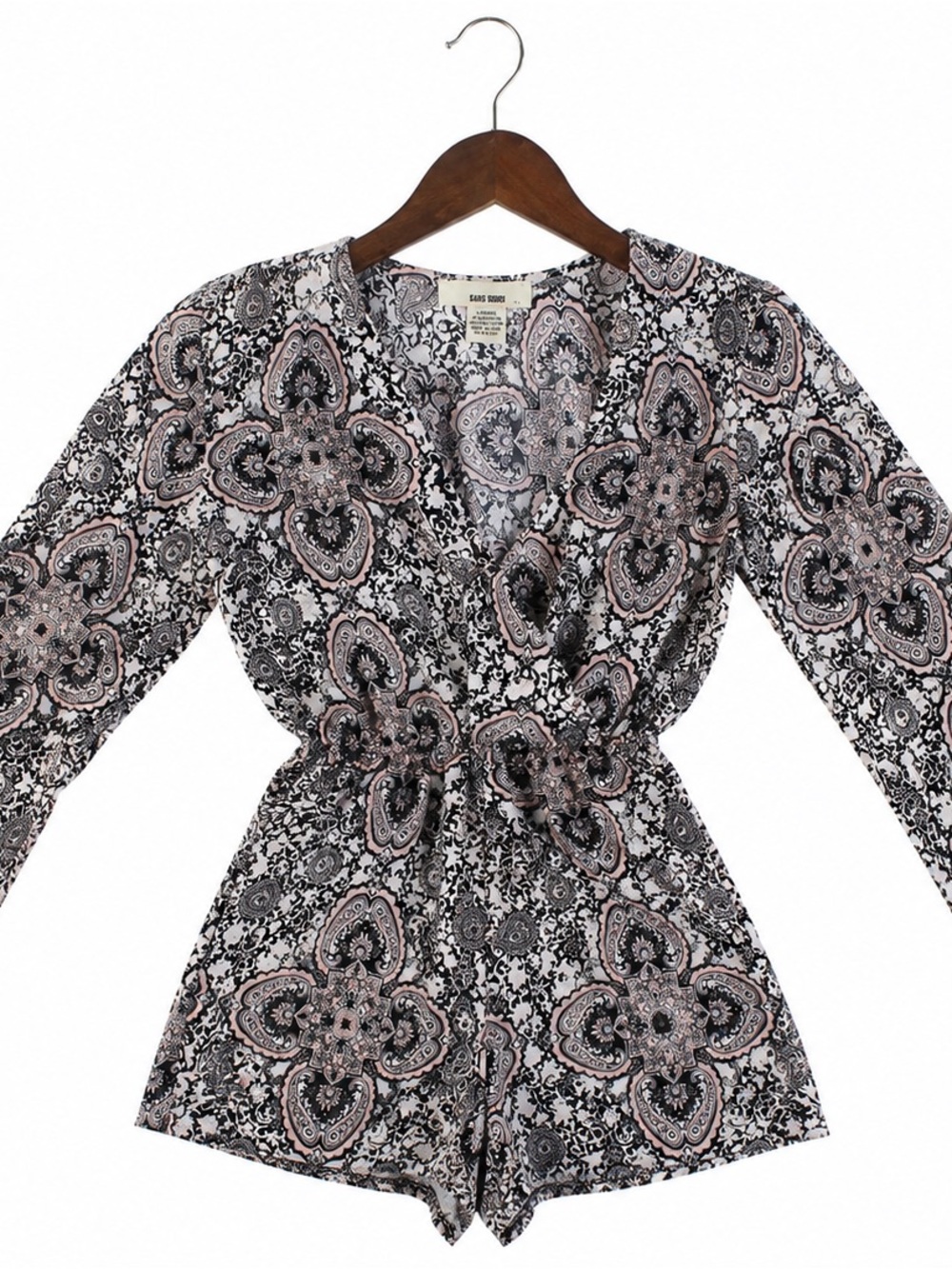 Sans Souci Floral Paisley Wrap Romper in Mauve and Gray - Picture 4 of 6